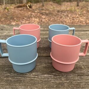 Vintage Tupperware Stackable Cups with Handles Pastel Colors Made in USA